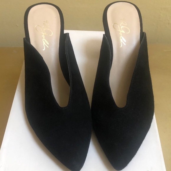 42 Gold Women’s Overcome V Throat Black Genuine Suede Slip On Mules Size 7.5/38 - Picture 4 of 16